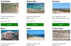 ケープレンジ国立公園キャンプサイトオンライン予約ページ