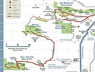グレン・ヘレン渓谷とキングスキャニオン間の未舗装/4WD道路pdfマップ