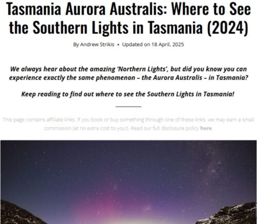 タスマニアオーロラ撮影場所参考サイトページ