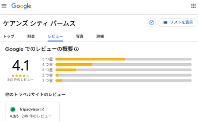 ケアンズ・シティ・パームスのグーグルでのレビュー