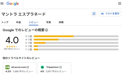 マントラ・エスプラナーデ・ケアンズのグーグルでのレビュー