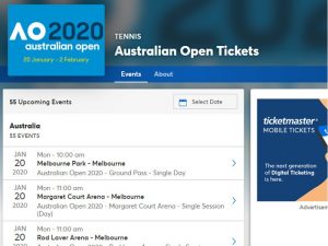チケットマスターオーストラリアオープンチケットサイトページ
