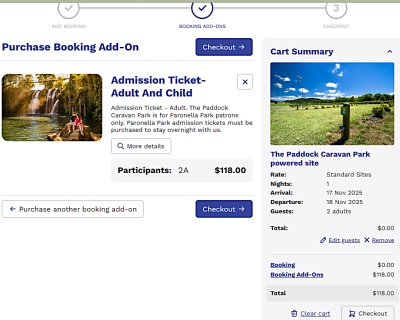 パロネラパークのキャラバンパークのオンライン予約ページ2