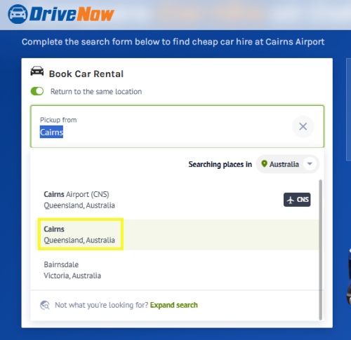 DriveNow Car Hire ケアンズ市内のレンタカー検索