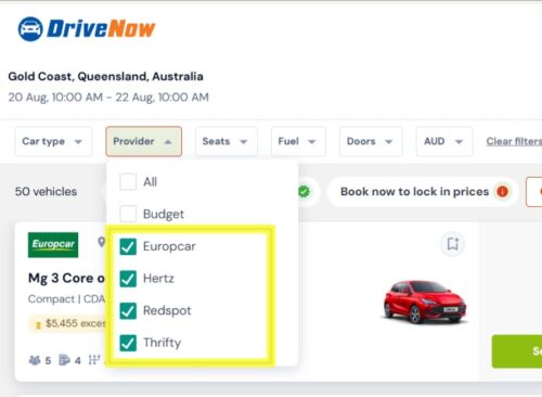 Drivenow でのゴールドコースト市内のレンタカーを検索手順その2