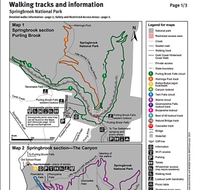 スプリングブルック国立公園内のウォーキングトラックPDFマップ 