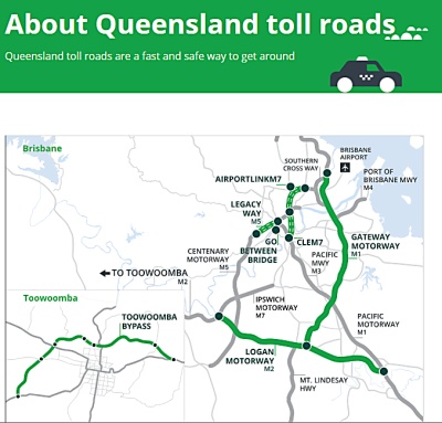 ブリスベン近郊のToll Roads マップ