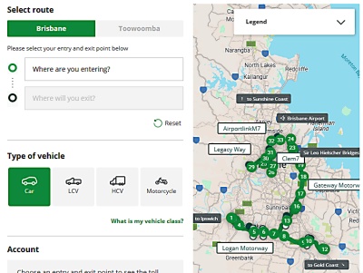 ブリスベン近郊Toll Roadの料金計算